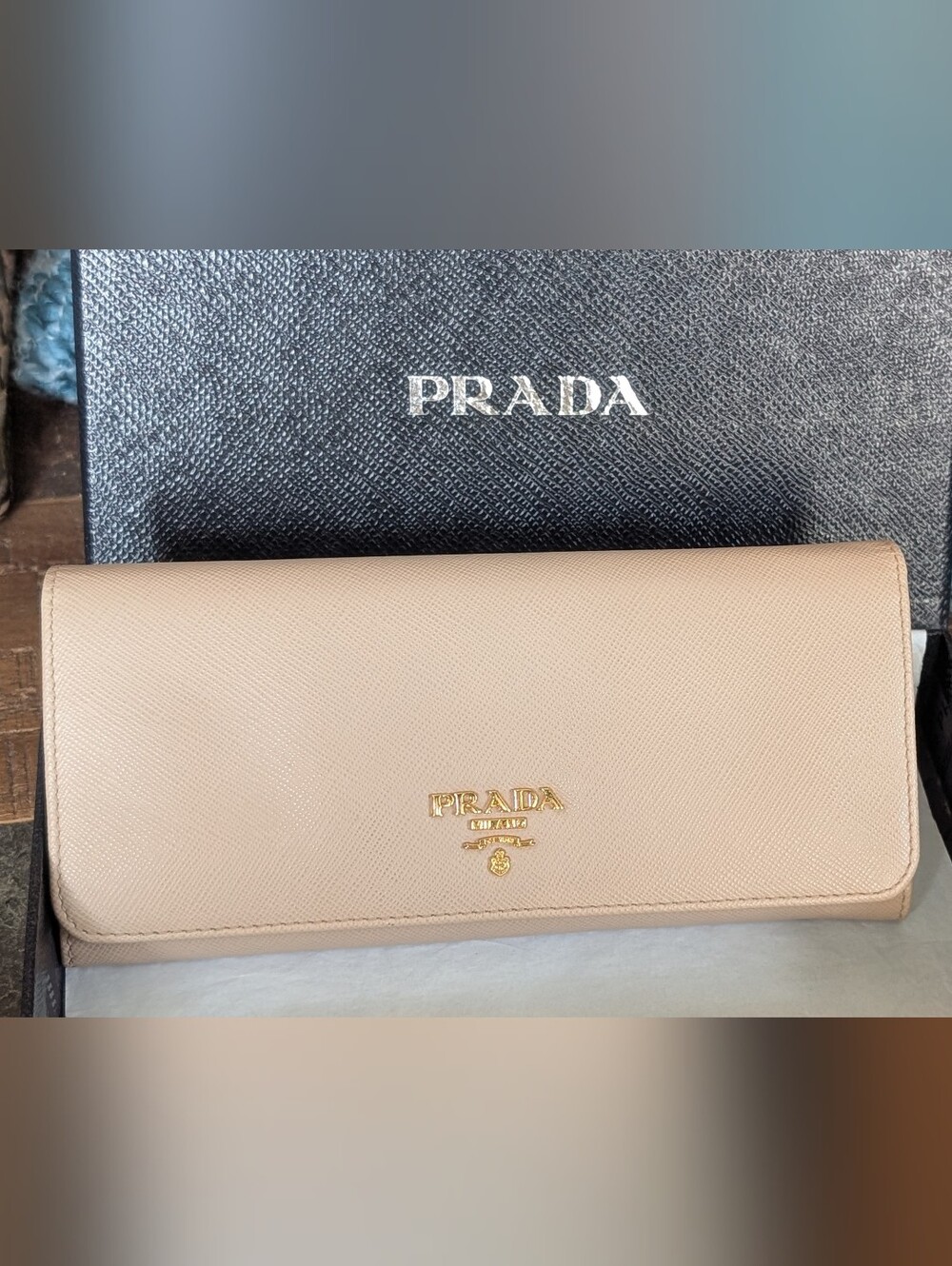 Prada Saffiano Leather Continental Long Wallet in Neutral Cammeo Beige